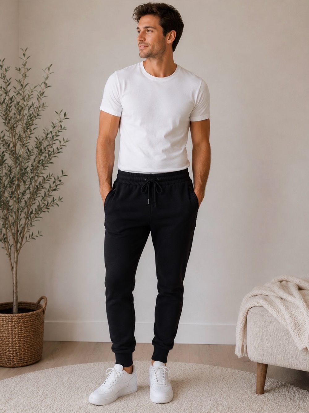 Men's Black Drawstring Joggers with Zipper Pockets - Rezillion